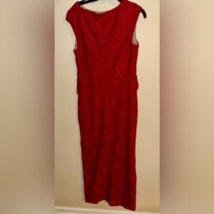 Ralph Lauren Red Lace Midi Dress